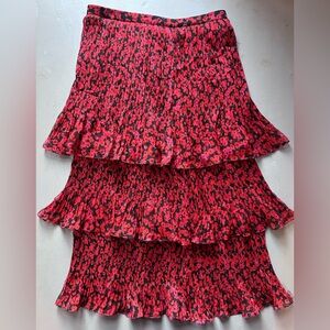 Floral Red and Black Women's Tiered Skirt